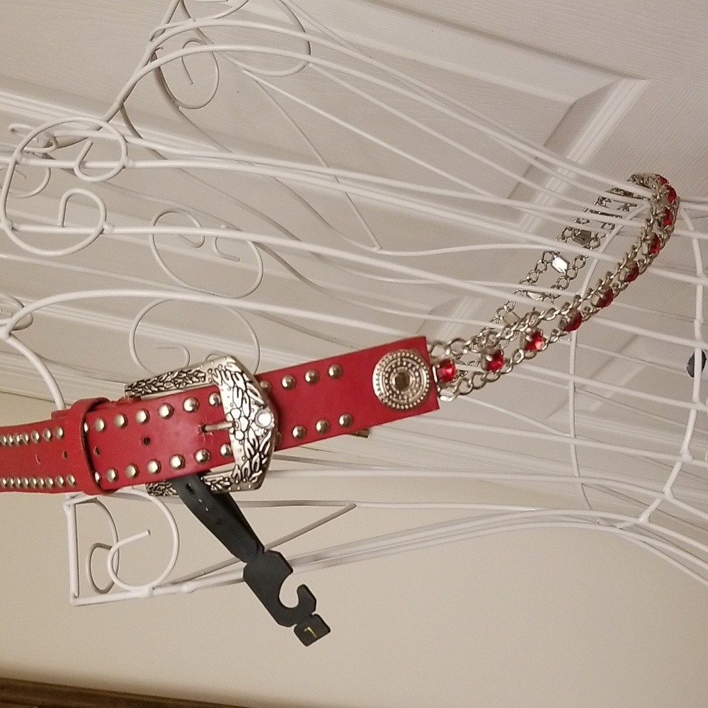 Silver and red belt, size large